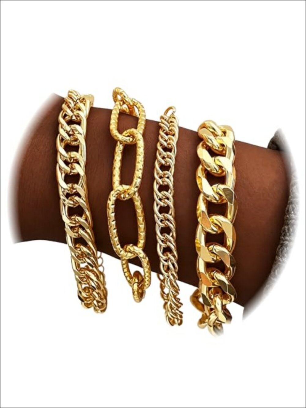 4PCS 14K Gold Plated Link Bracelet Set Stackable Adjustable Chain